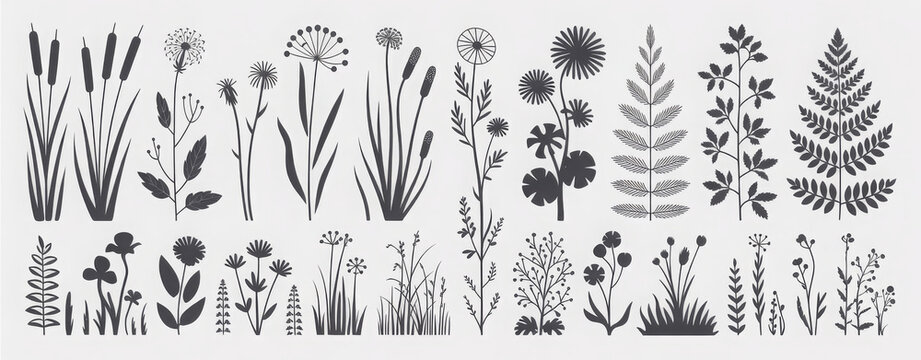 Collection of botanical illustrations featuring diverse plants and flowers perfect for nature-themed designs and decorative elements