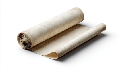 Fototapeta premium Rolled parchment paper on white background, perfect for historical or artistic concepts