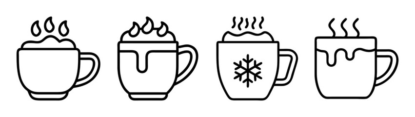 Hot chocolate cocoa coffee mugs vector illustration design for winter holiday season drinks