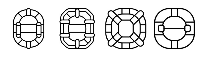 Explore inflatable boat types: dinghy, raft, kayak, and pontoon boats vector illustration set