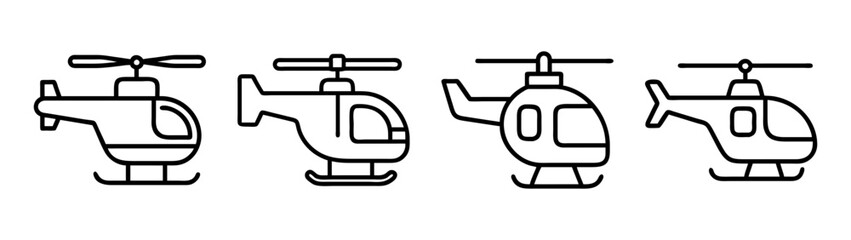 Helicopter outline drawing vector illustration set for aviation transportation design concept
