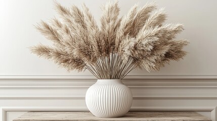 Naklejka premium Pampas grass vase, minimalist interior, beige tones, home decor, calm atmosphere