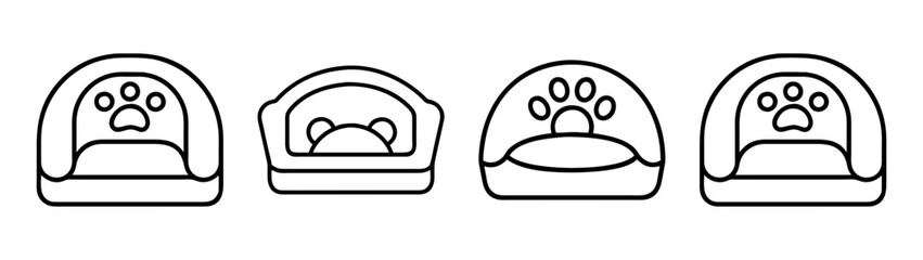 Vector outline illustration of dog beds with paw prints for pet shop and pet supplies store