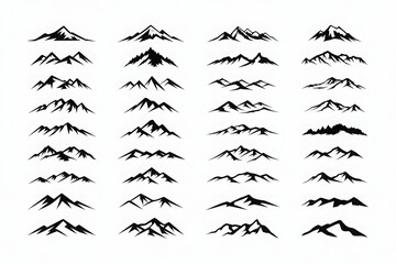 Collection of mountain silhouettes vector illustration of mountain ranges isolated on white background for outdoor and adventure designs