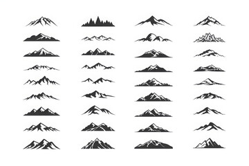 Collection of mountain silhouette icons vector illustration of mountain ranges isolated on white background