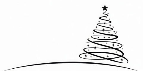 Elegant Christmas tree illustration simple line art design with star perfect for holiday cards and festive designs