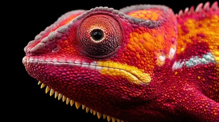 Fototapeta premium Close-up of a vibrant panther chameleon with striking red and orange colors