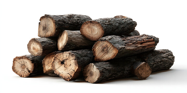 Detailed 3D render of organized firewood pile in ZBrush sculpting style, large-format, clean white background.