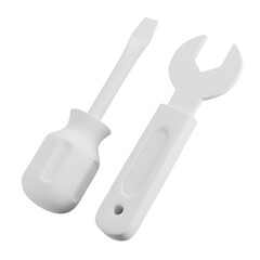 3D White wrench and white screwdriver icon, 3D Illustration. Mockup template. 3D Rendering