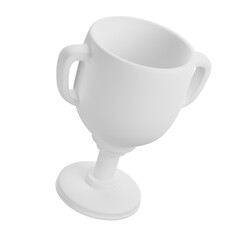 3D White trophy cup icon, Trophy cup winner success champion icon sign or symbol 3D illustration, Mockup template. 3D Rendering
