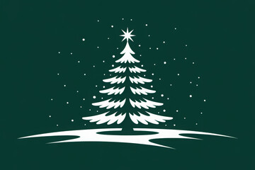 Elegant Christmas tree vector illustration minimalist design with snow isolated on a green background
