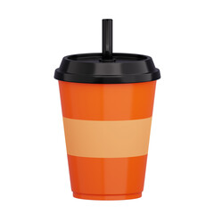 Orange Drink Cup with Straw 3D Render