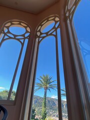 Scenic sea view of the French Riviera seen through a window, peaceful summer atmosphere on the C&ocirc;te d&rsquo;Azur