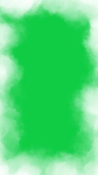 realistic clouds border frame isolated on green background animation, chroma key nature weather puffy clouds social media vertical motion overlay design element