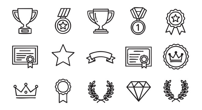 Awards and achievements vector line icons set for success celebration
