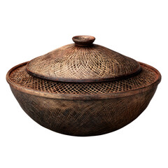 Woven basket with lid isolated on transparent background, a beautiful storage solution