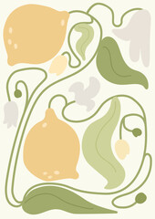 Lemon tree branch background aesthetic illustration vector