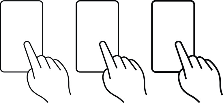 Touch gesture icon outline illustration of hand touching screen for app and technology concepts