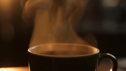 Hot steaming coffee cup close up shot for coffee lovers and morning routine enthusiasts now