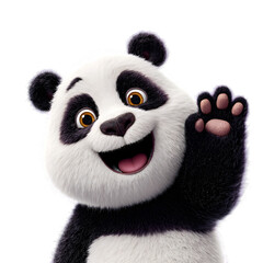 Cute panda waving hand isolated on transparent background, cartoon character