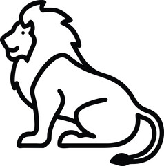 A line art illustration of a majestic lion in a seated position, showcasing its regal mane and powerful physique. This image captures the essence of strength, courage.