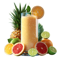 Fresh tropical fruit smoothie isolated on transparent background, healthy drink