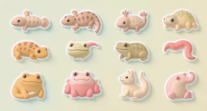 Collection of Cute Cartoon Amphibians and Small Animals.