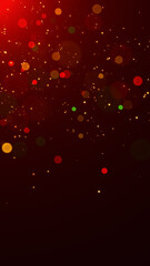 christmas and new year glitter stars and red green bokeh lights ,light ray with shiny and glowing gold particles vertical social media background © Hasti