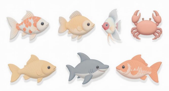 Collection of Cute Cartoon Sea Creatures and Fish.