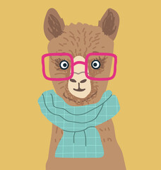 Avatar alpaca, llama, lama character, user profile, cute animal, hand drawn vector illustration.