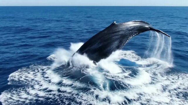 Majestic Humpback Whale Breeching in Deep Blue Ocean