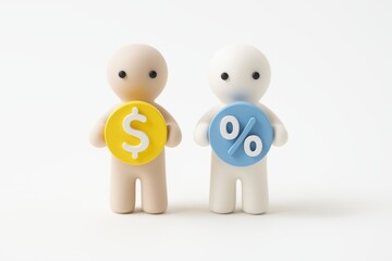 Two Figures Holding Dollar and Percentage Symbols for Finance