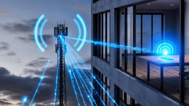 Video, illustration of a cell tower connected to a smartphone, technology, network, internet,