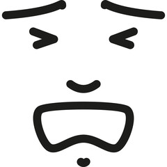 Minimalist Line Art Face Expressing Distress And Discomfort With Closed Eyes Open Mouth And Furrowed Brow On Transparent Background