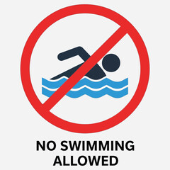 Clearly visible graphic warning sign indicating no swimming allowed, ensuring public safety and preventing accidents in restricted water areas