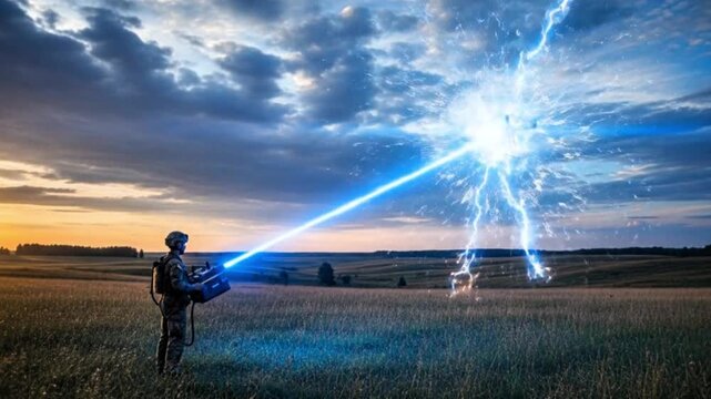 Video, illustration of drone jammer technology and drones flying, military, for educational purposes.