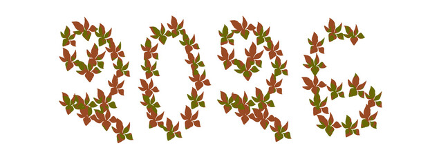 Whimsical 2026 Foliage Art Number Display on Checkered Backdrop Autumnal Leaf Arrangement Festive Season Decoration Playful Typographic Design Fall-Themed Numbering Creative Leaf Artistry