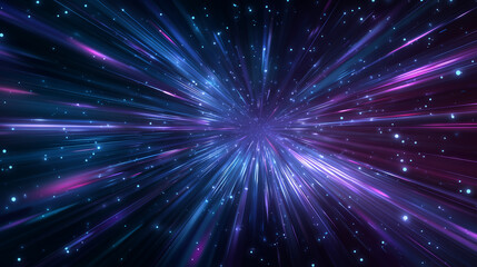 Naklejka premium abstract neon light background with blue and purple rays of energy in space, stars explosion effect.