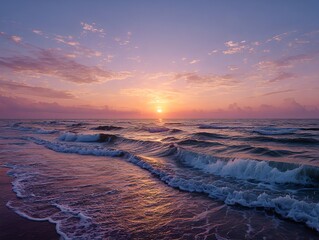 Sunset beach, 波のリズム, twilight calm, 海と空の境界