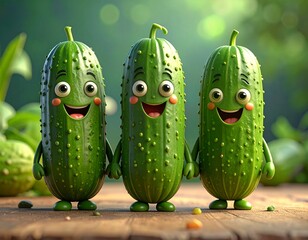 Figurki uśmiechniętych ogórków jako pluszowe zabawki dla dzieci