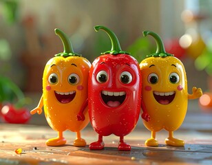 Kolorowe, uśmiechnięte papryczki jako figurki dla dzieci