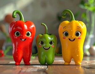 Kolorowe, uśmiechnięte papryczki jako figurki dla dzieci