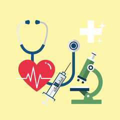 Healthcare and medicine concept vector illustration with a collection of medical equipment icons