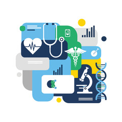 Modern Abstract Health and Science Vector Illustration with Medical Icons and DNA Helix