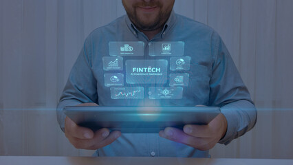 Investor Analyzing Financial Data on a Futuristic Fintech AI Investment Dashboard with a Virtual...
