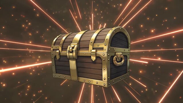 Animated Graphic of a Treasure Container Icon Superimposed Over a Background of Radiating Sunbeam Lines with a Large Orange Symbol Exhibiting Subtle Pulsating Growth on a Yellow