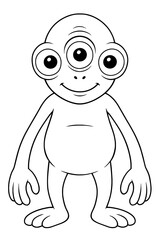 Friendly three-eyed alien cartoon character perfect for coloring books, educational materials, and creative projects for kids and adults alike