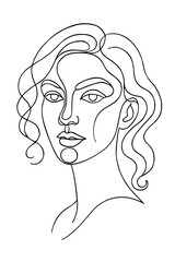 Striking minimal line art portrait bringing modern elegance to your designs, a beautiful woman's face with flowing hair for creative projects