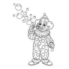 Delightful clown blowing bubbles for children's coloring books, adding fun to art projects and festive invitations for parties and celebrations