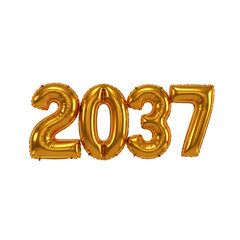 Luminous Gold 2037 Balloons Against a Black Void future year isolated on a transparent background